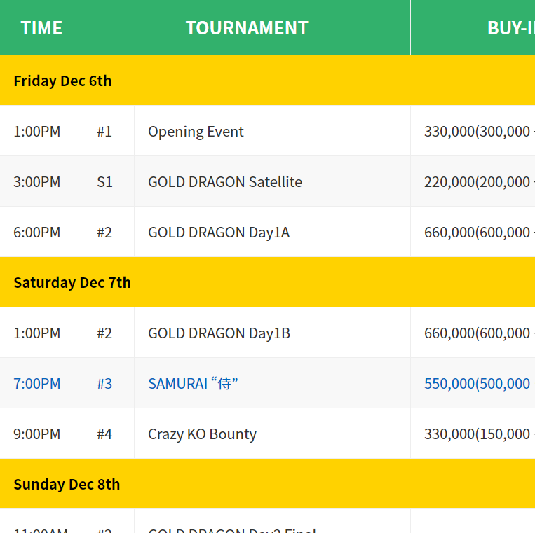 All Japan Poker Championship (AJPC) Asian Circuit – Festival 2019 Schedule