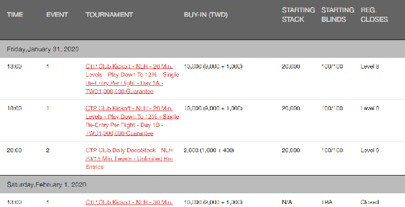 APPT Open Taipei 2020 Schedule