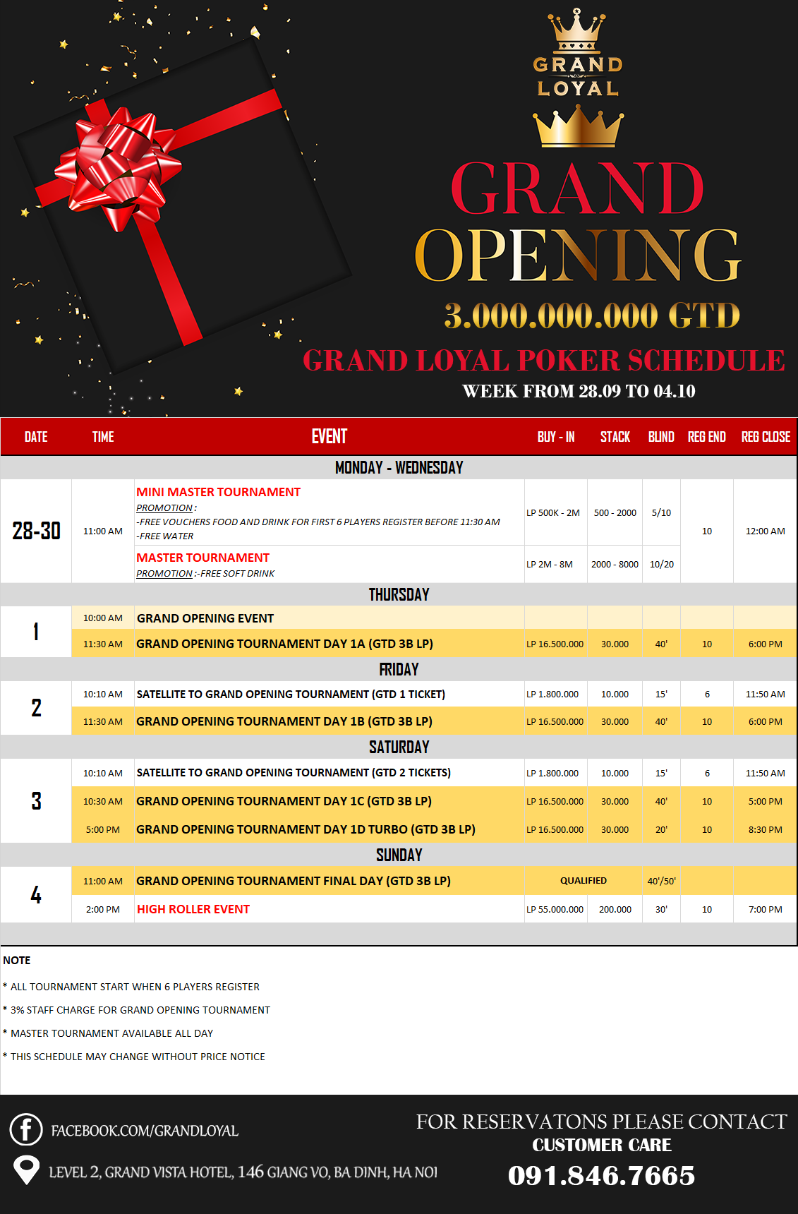 grand opening schedule