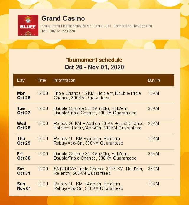 Grand Casino tournament schedule
