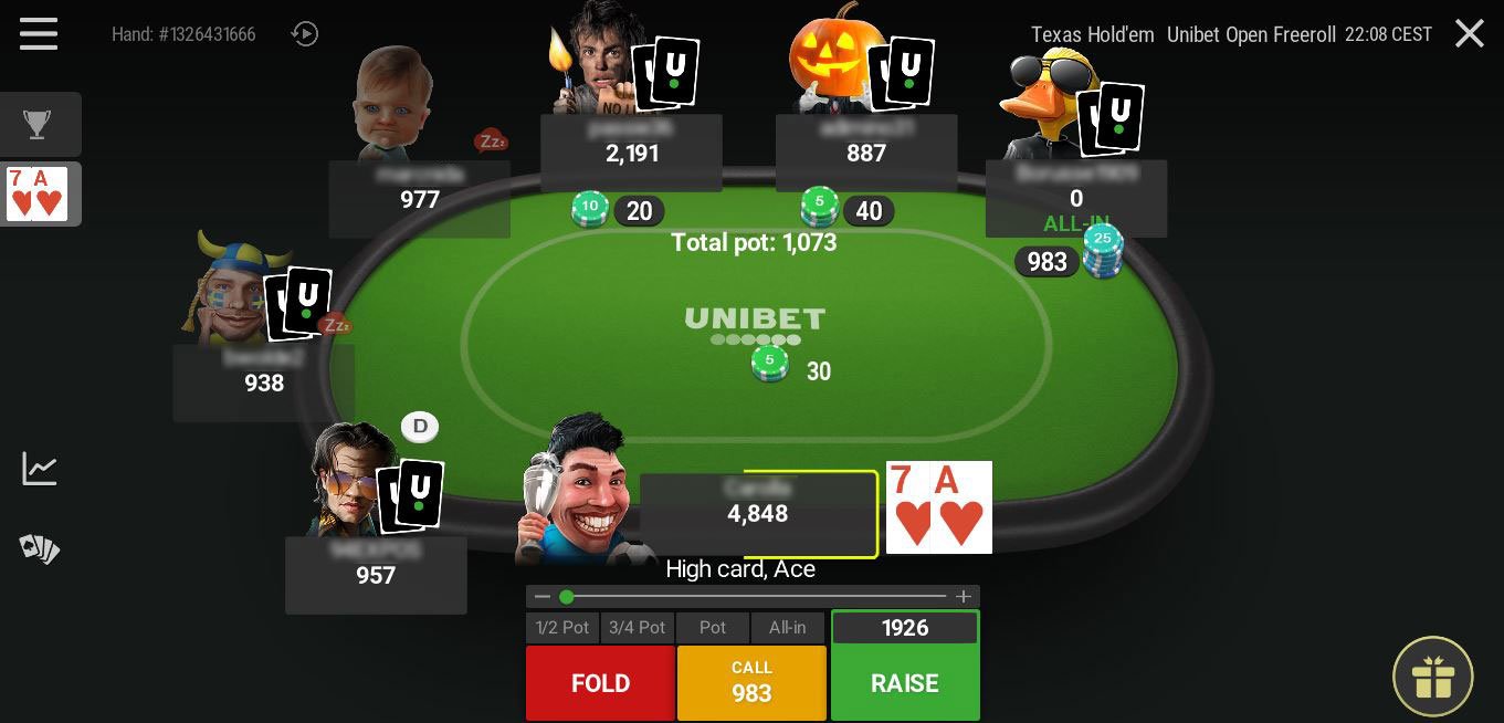 Table Unibet 2 Freeroll DONE