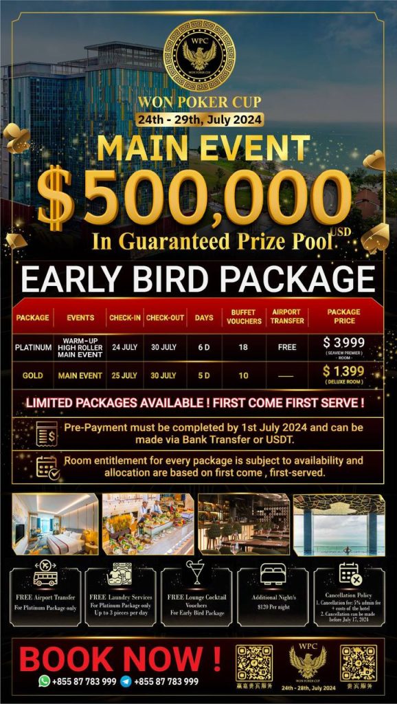 Won Poker Cup Early Bird Package in Sihanoukville Cambodia