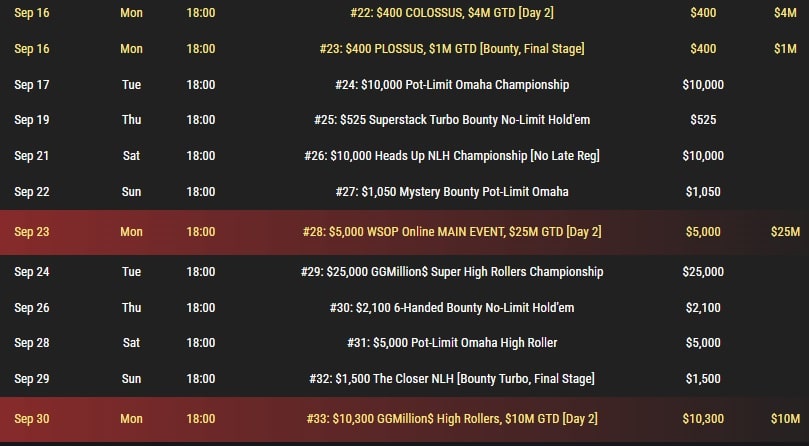 2024 WSOP Online Schedule